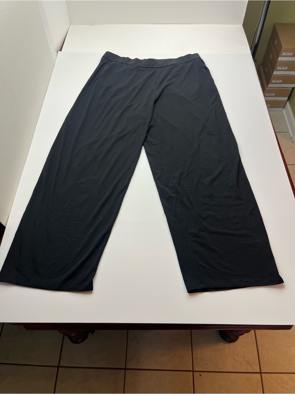 Eileen Fisher Black Wide Leg Pull-on Stretch Pant Womens Size XL Pockets